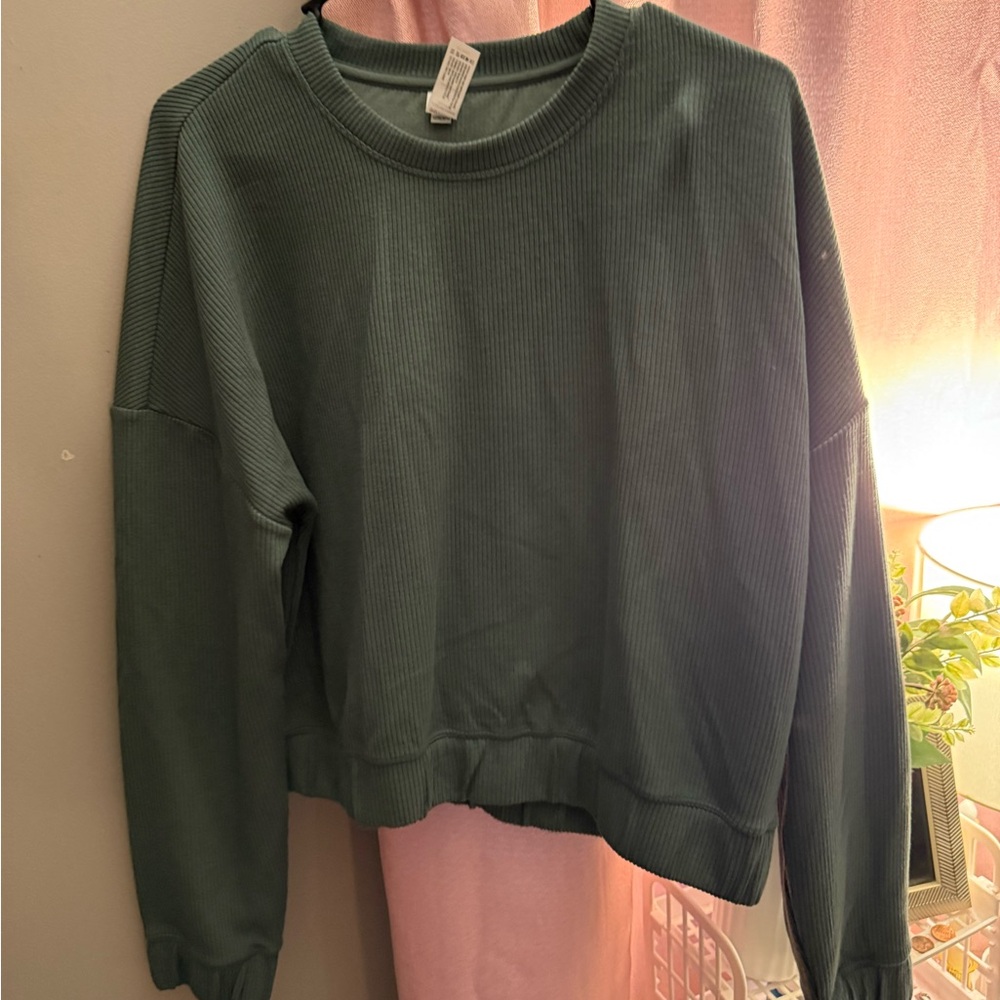 90 Degree By Reflex Forest Green Ribbed Pullover